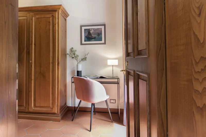Floral bedroom · writing desk and wardrobe