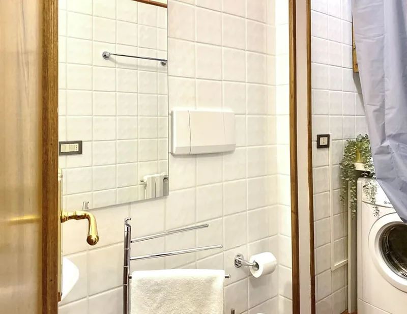 Shared service bathroom with washing machine